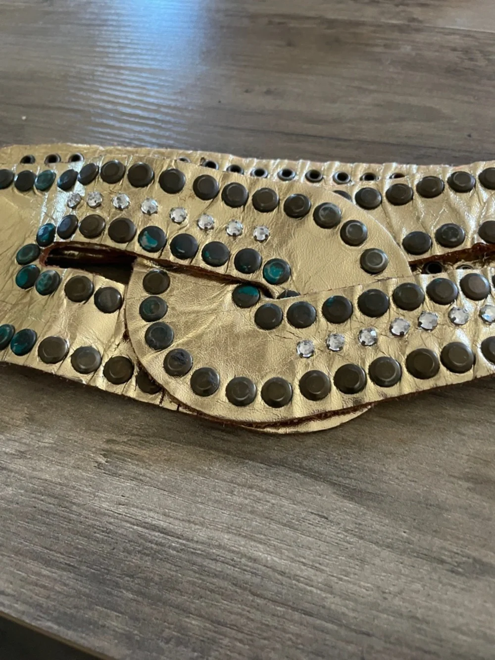 Western Rhinestone studded Gold metallic Grommet Cowgirl Rodeo Belt Snap close